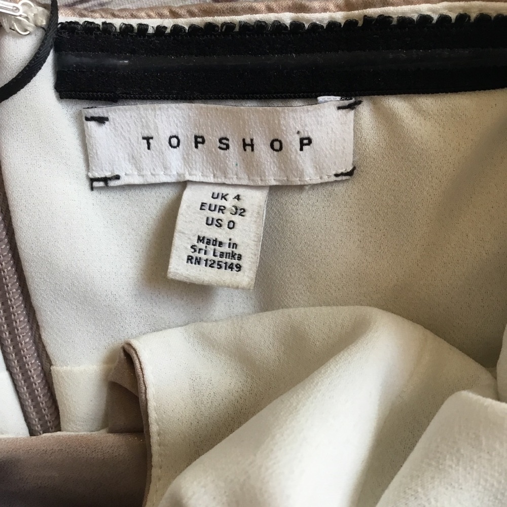 Topshop Foil Twist One Shoulder Champagne Rose Gold Metallic Mini Dress Sz 0 - Picture 10 of 12